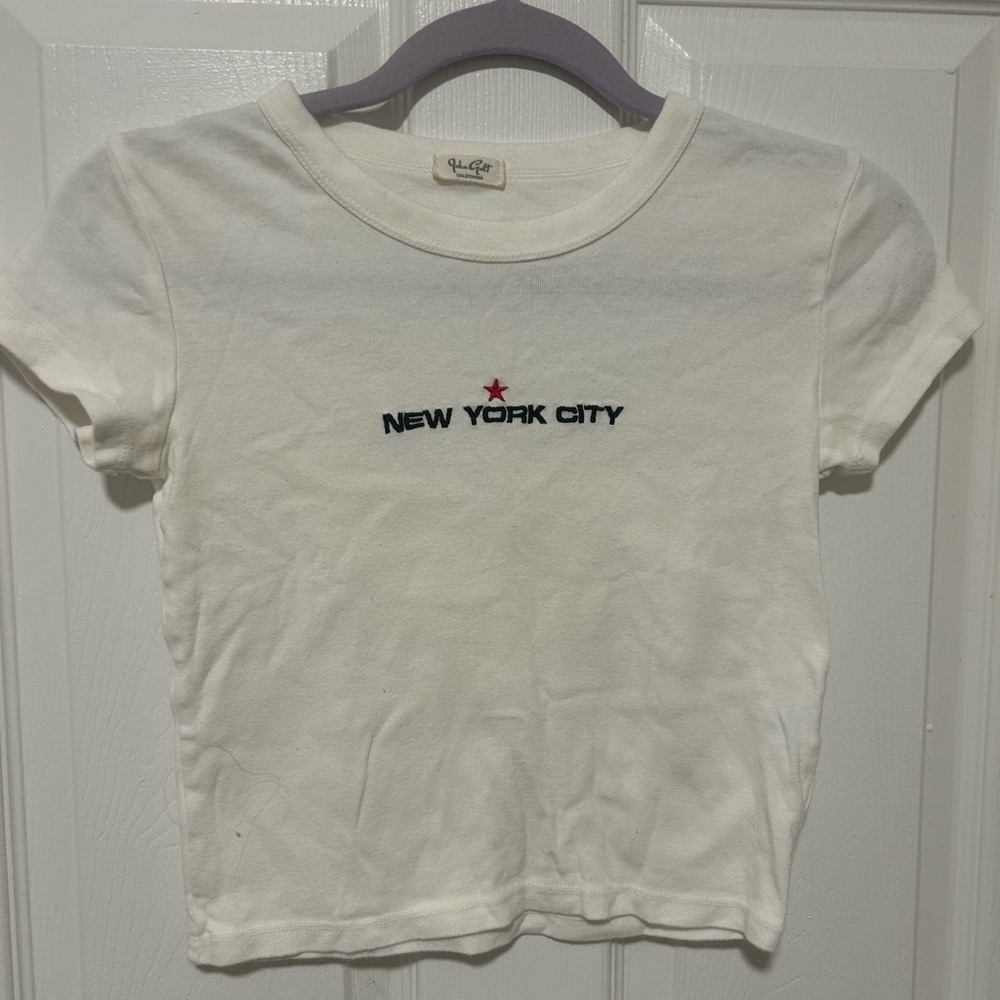 Brandy Melville Cropped White New York City T-Shirt